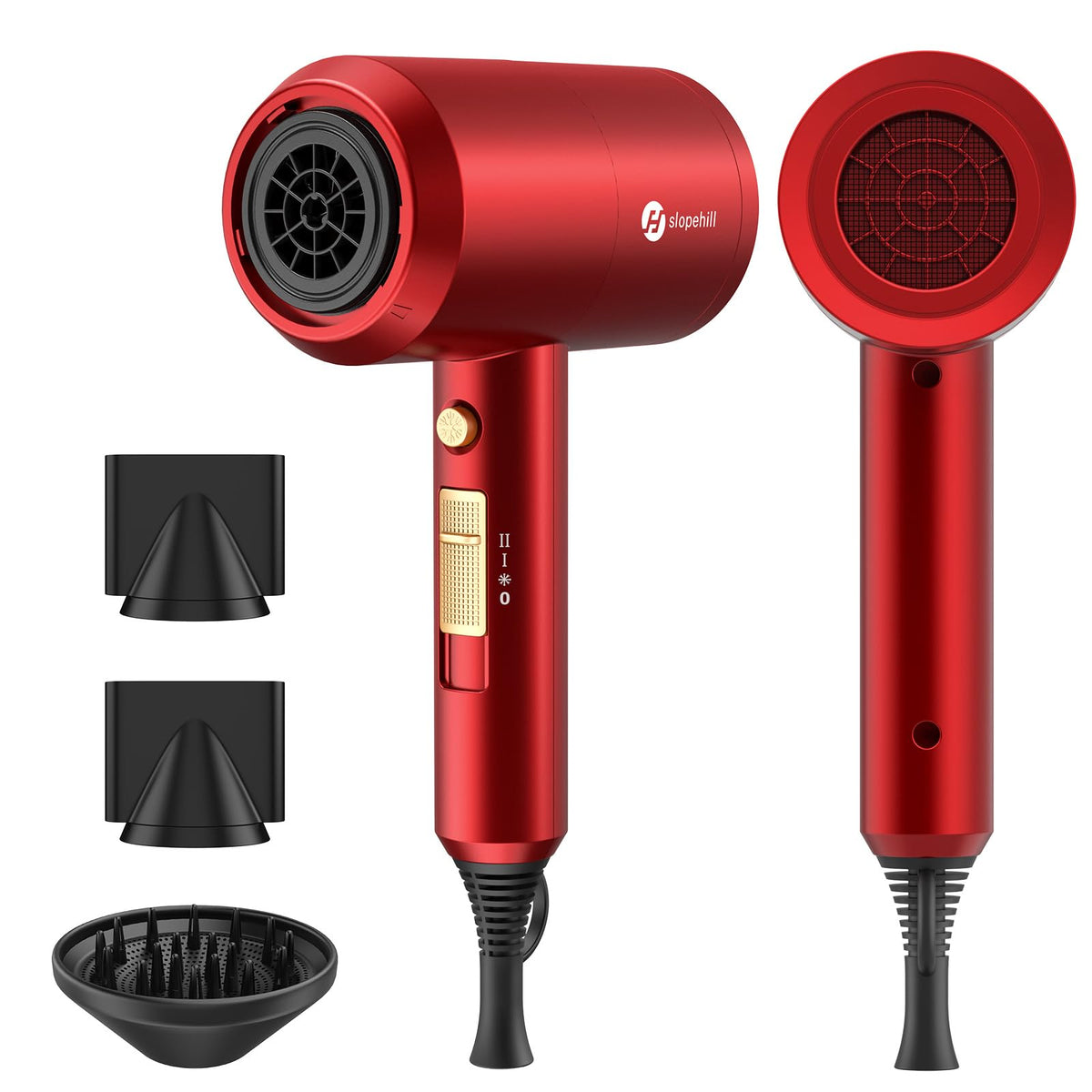 slopehill Professional Ionic Hair Dryer, Powerful 1800W Fast Drying Low Noise Blow Dryer with 2 Concentrator Nozzle 1 Diffuser Attachments for Home Salon Travel