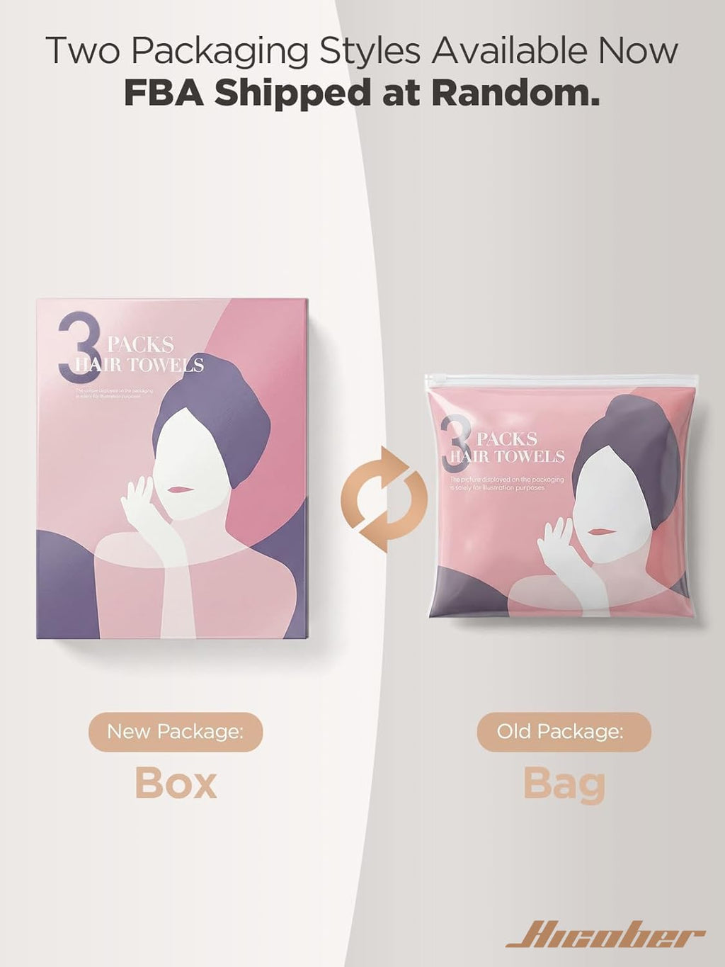 Hicober Microfiber Hair Towel Wrap for Women, Blue Grey Pink, 3-Pack