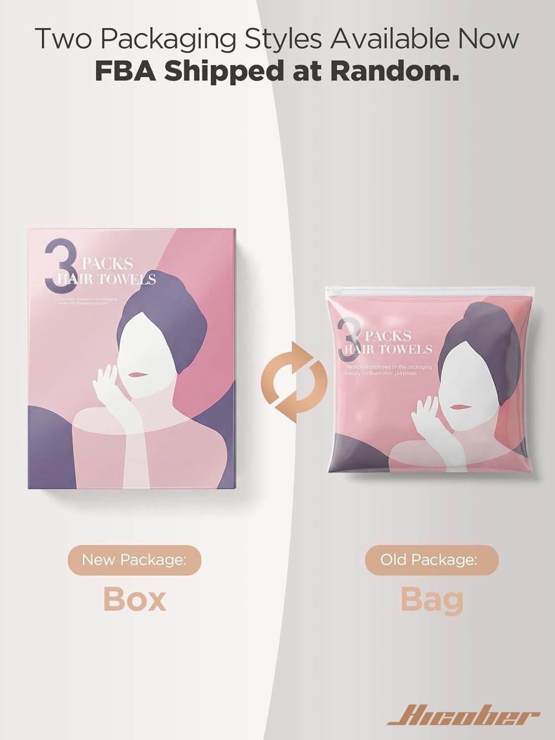 Hicober Microfiber Hair Towel Wrap for Women, Blue Grey Pink, 3-Pack