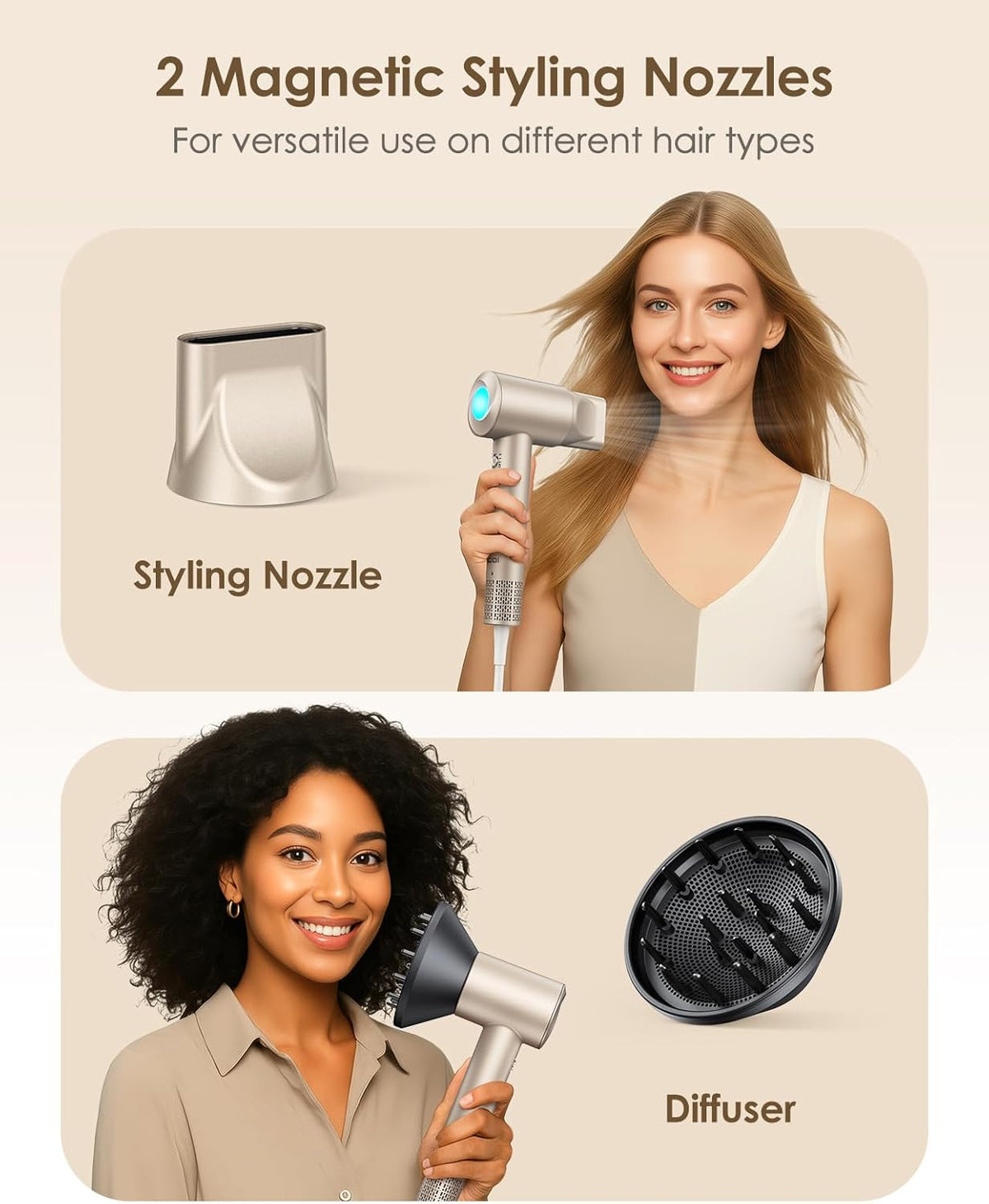 Ionic Hair Dryer, 160,000 RPM High-Speed Blow Dryer with Diffuser for Women
