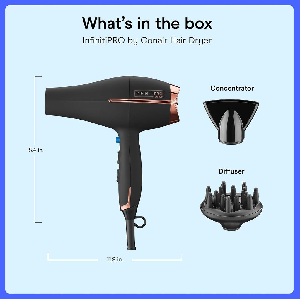 Conair InfinitiPRO Hair Dryer with Diffuser & Concentrator, 1875W, Black