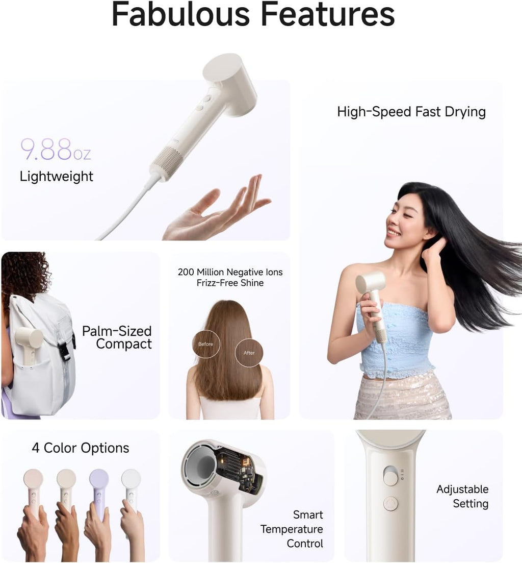 Laifen Air Diffuser Hair Dryer, 15×High-Speed Blow Dryer for Women, Milktea