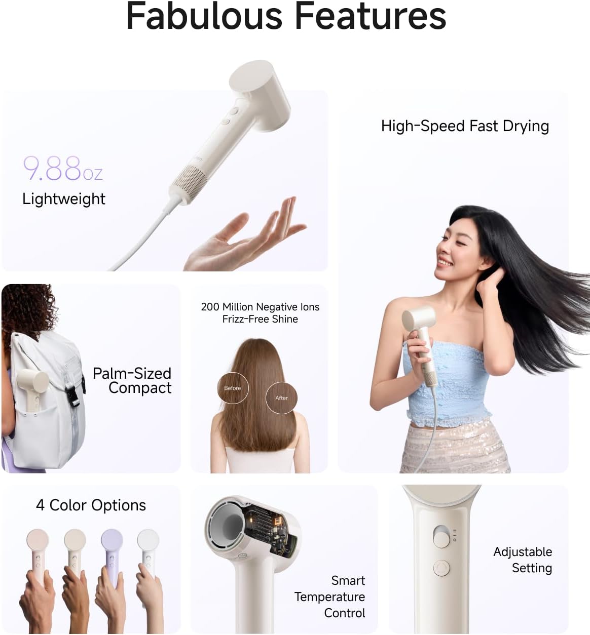 Laifen Air Diffuser Hair Dryer, 15×High-Speed Blow Dryer for Women, Milktea