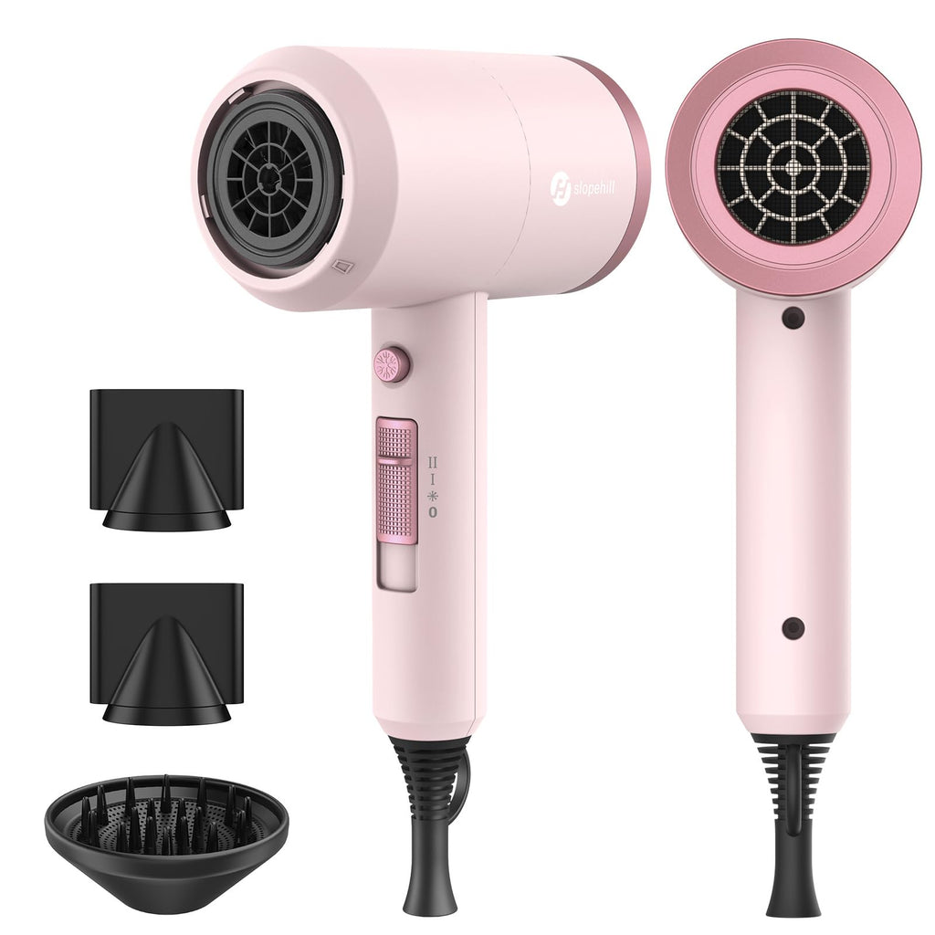slopehill Professional Ionic Hair Dryer, Powerful 1800W Fast Drying Low Noise Blow Dryer with 2 Concentrator Nozzle 1 Diffuser Attachments for Home Salon Travel