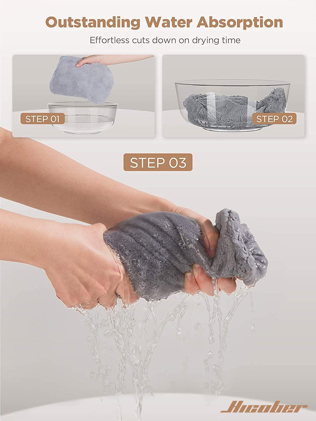 Hicober Microfiber Hair Towel Wrap for Women, Blue Grey Pink, 3-Pack