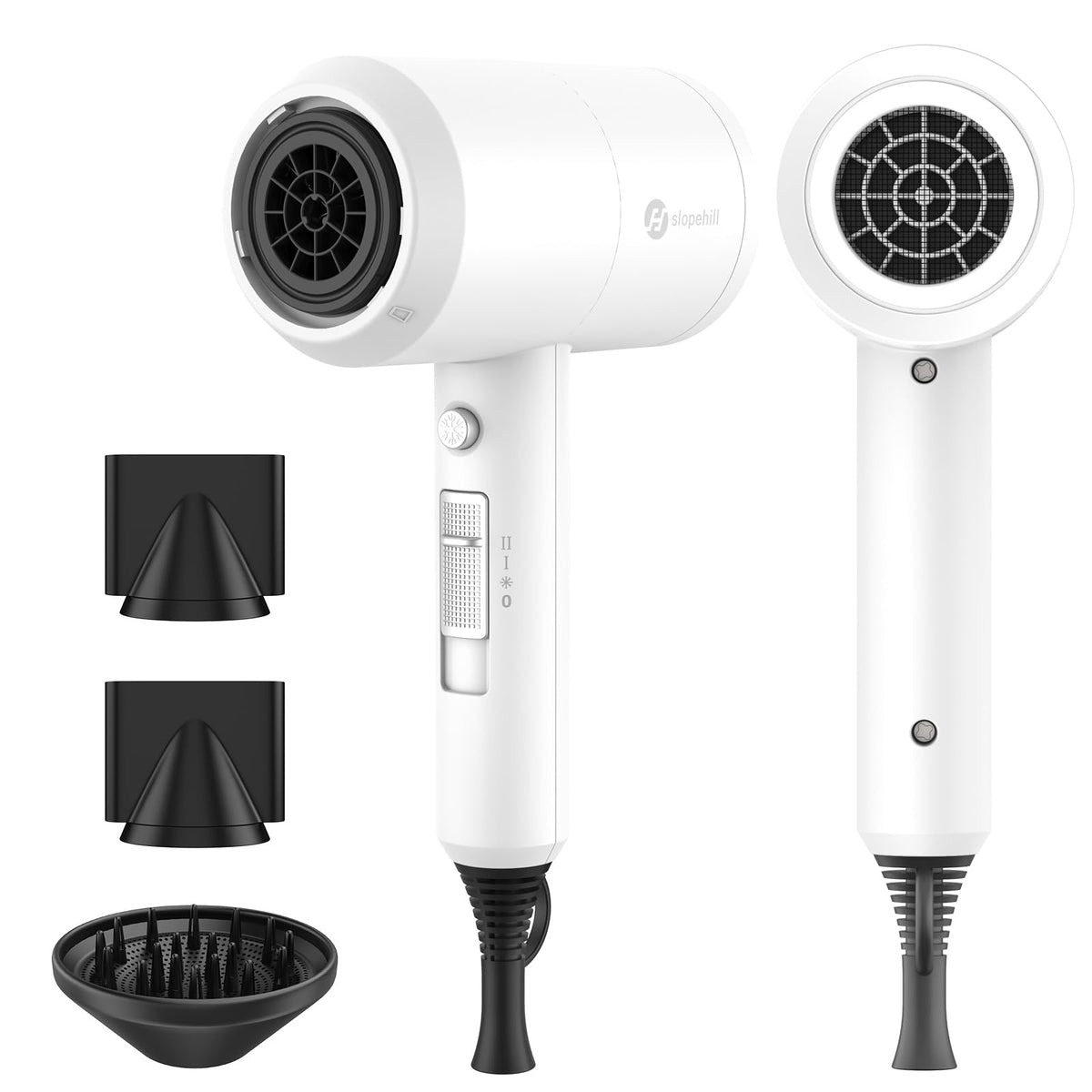 slopehill Professional Ionic Hair Dryer, Powerful 1800W Fast Drying Low Noise Blow Dryer with 2 Concentrator Nozzle 1 Diffuser Attachments for Home Salon Travel