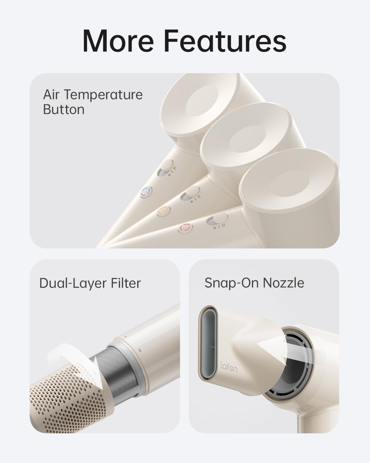 Laifen SE Lite High-Speed Ionic Hair Dryer with Diffuser, Milktea