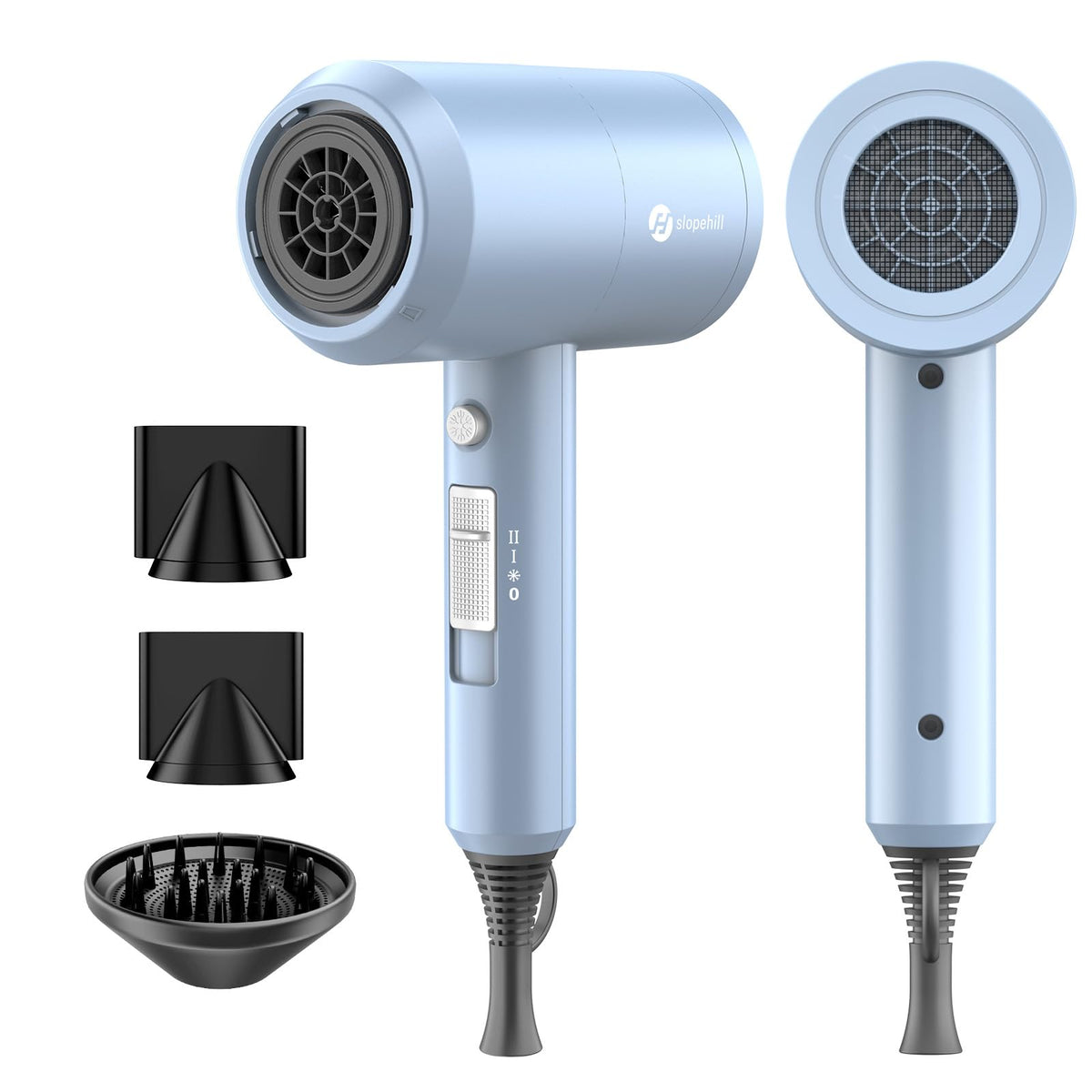 slopehill Professional Ionic Hair Dryer, Powerful 1800W Fast Drying Low Noise Blow Dryer with 2 Concentrator Nozzle 1 Diffuser Attachments for Home Salon Travel