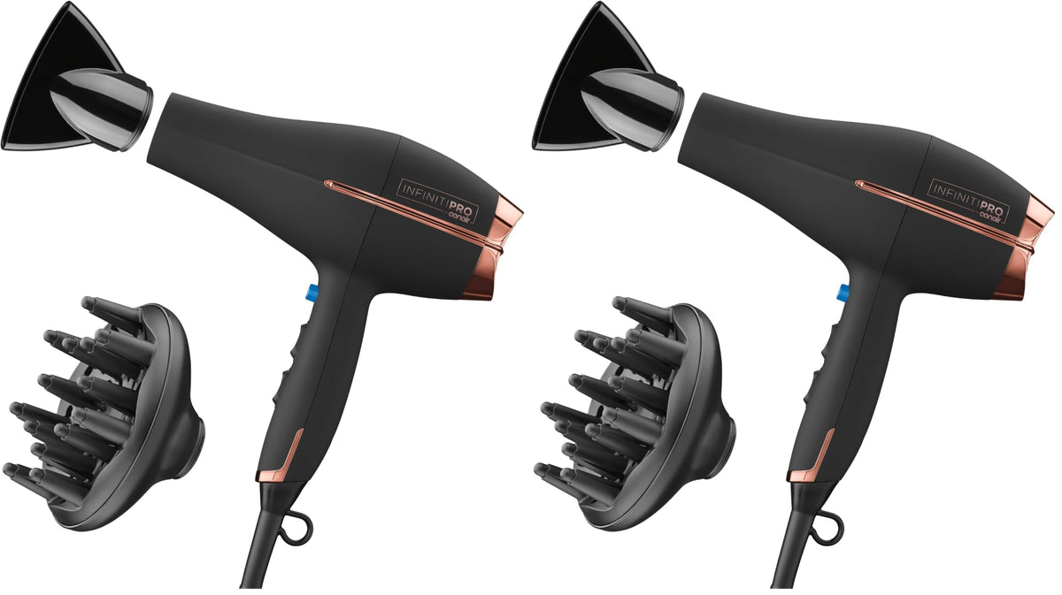Conair InfinitiPRO Hair Dryer with Diffuser & Concentrator, 1875W, Black