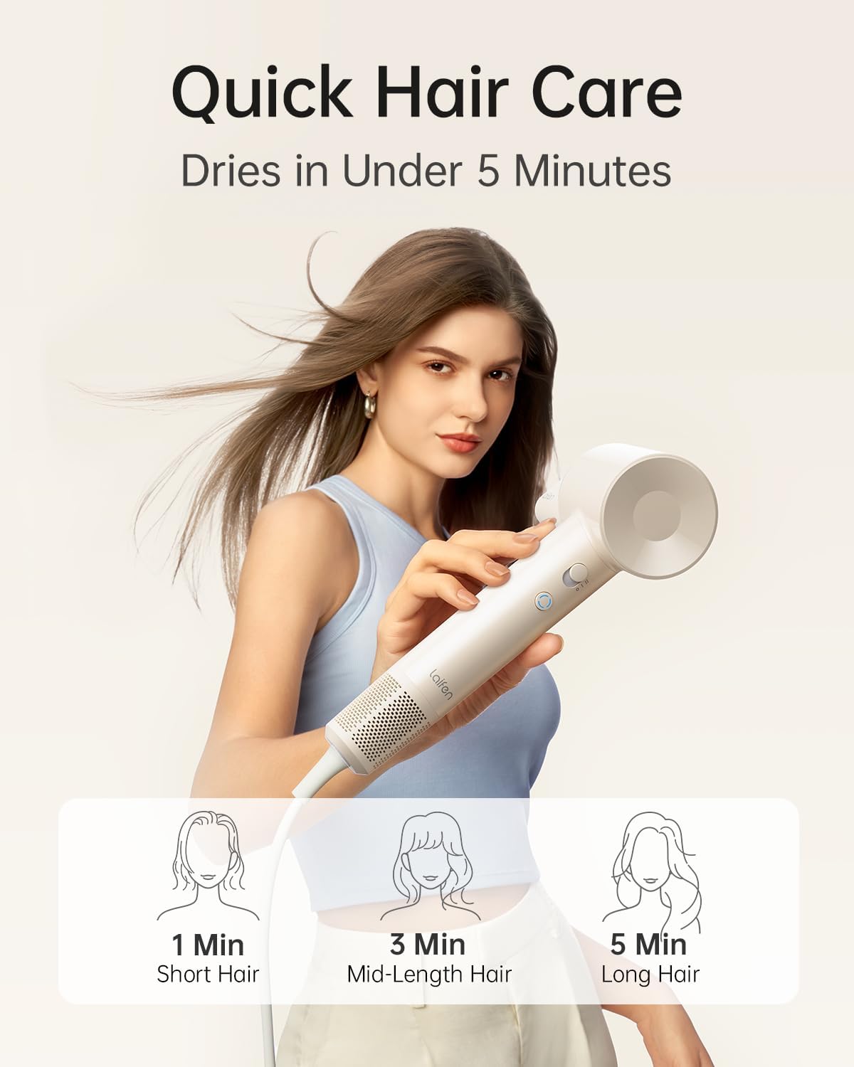 Laifen SE Lite High-Speed Ionic Hair Dryer with Diffuser, Milktea