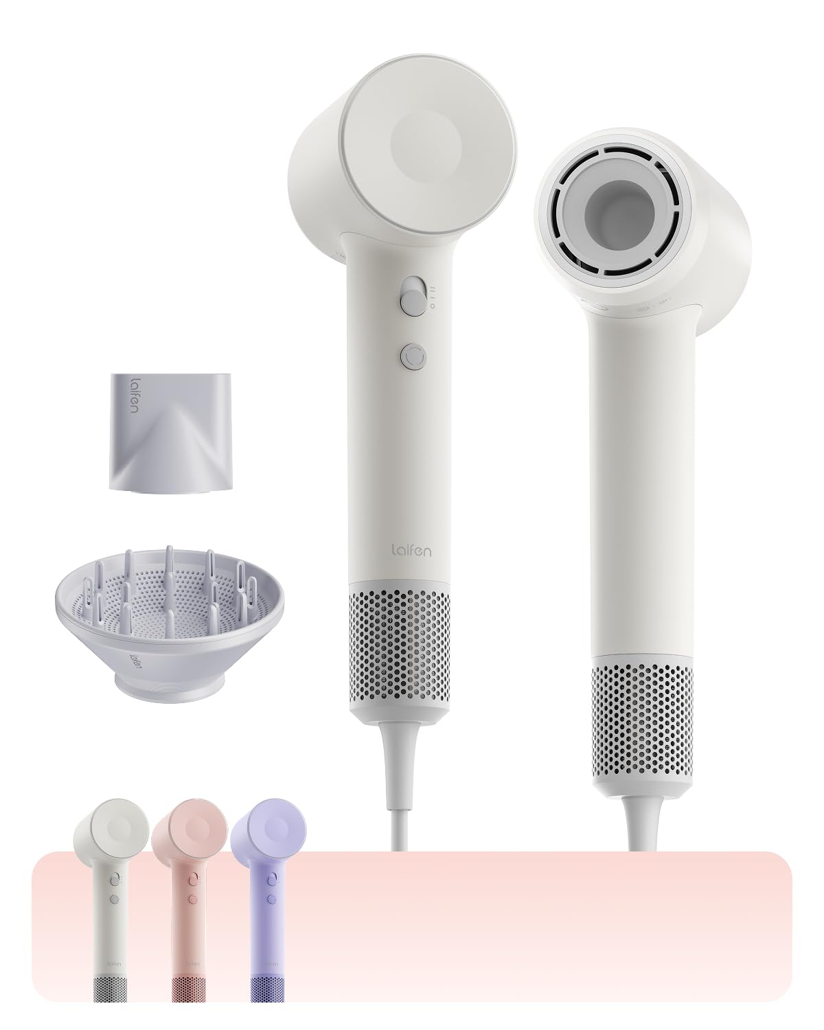 Laifen SE 2 Diffuser Hair Dryer for Women, 21.5m/s Air Speed, Matte White