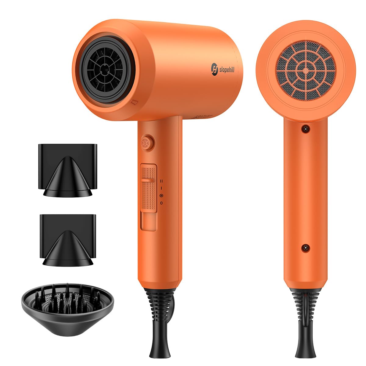 slopehill Professional Ionic Hair Dryer, Powerful 1800W Fast Drying Low Noise Blow Dryer with 2 Concentrator Nozzle 1 Diffuser Attachments for Home Salon Travel