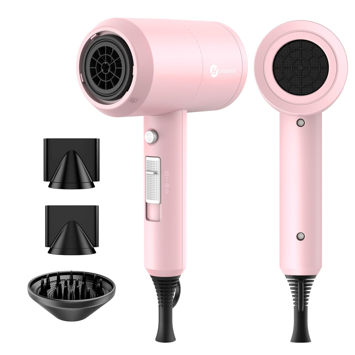 slopehill Professional Ionic Hair Dryer, Powerful 1800W Fast Drying Low Noise Blow Dryer with 2 Concentrator Nozzle 1 Diffuser Attachments for Home Salon Travel