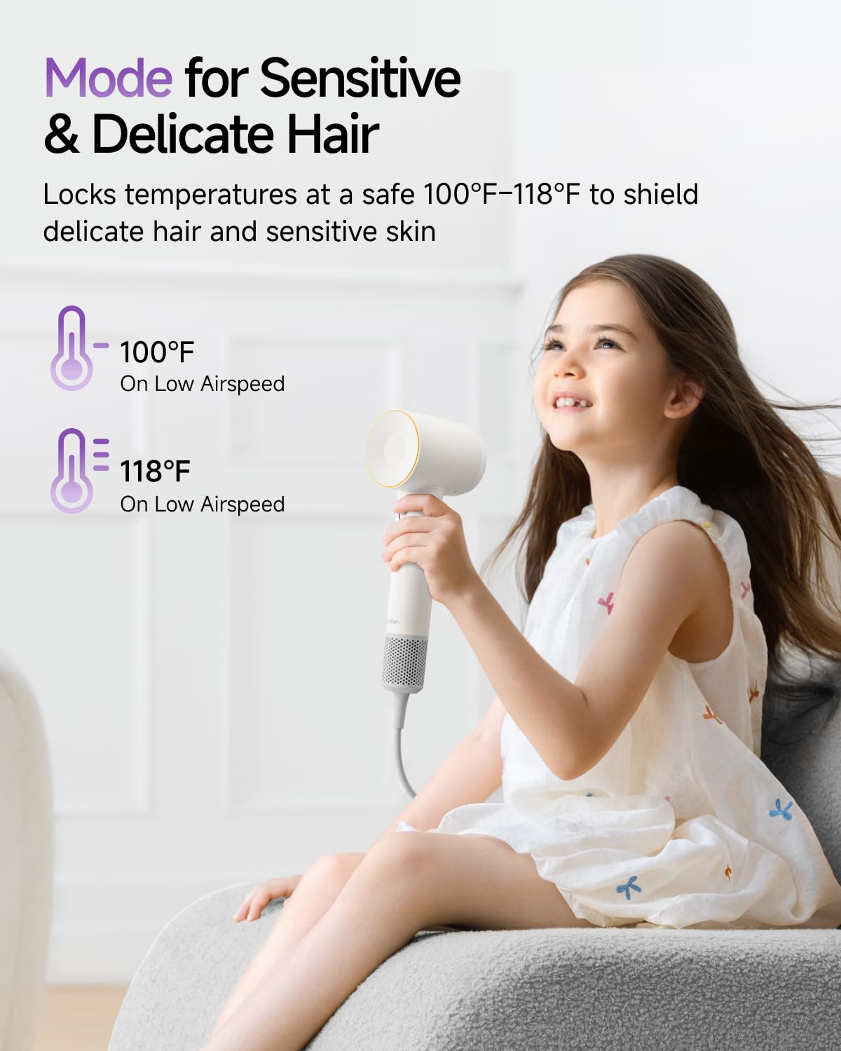 Laifen SE 2 Diffuser Hair Dryer for Women, 21.5m/s Air Speed, Matte White