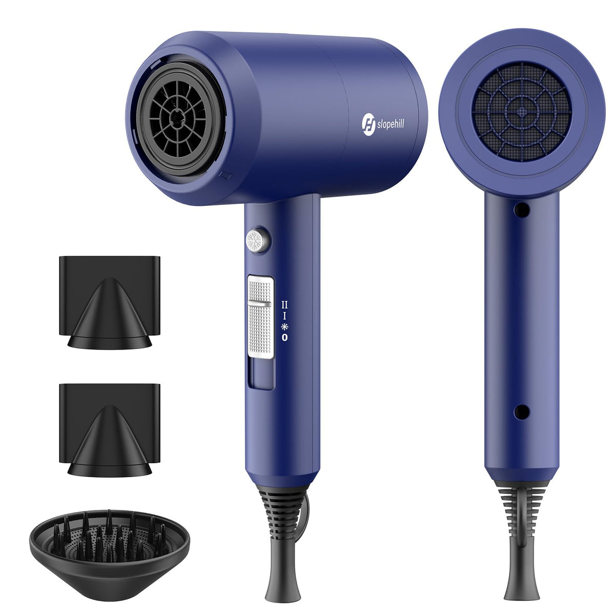 slopehill Professional Ionic Hair Dryer, Powerful 1800W Fast Drying Low Noise Blow Dryer with 2 Concentrator Nozzle 1 Diffuser Attachments for Home Salon Travel