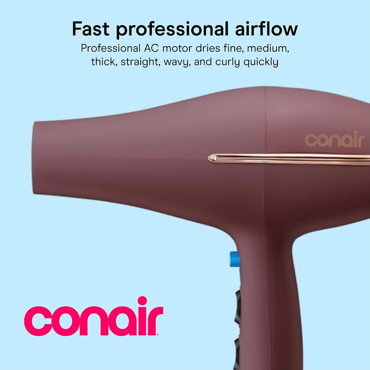 Conair Hair Dryer with Diffuser & Concentrator, 1875W AC Motor, Plum