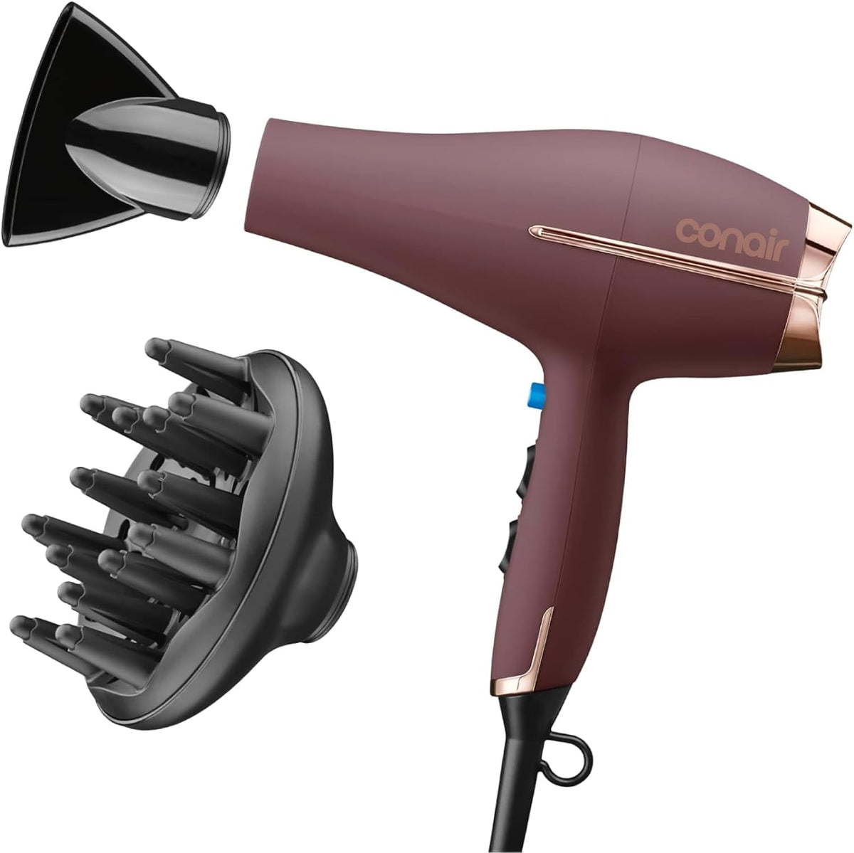 Conair Hair Dryer with Diffuser & Concentrator, 1875W AC Motor, Plum