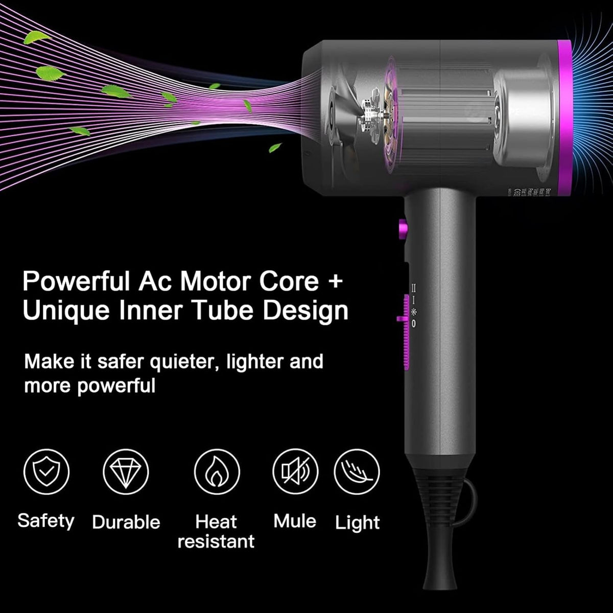 slopehill Professional Ionic Hair Dryer, Powerful 1800W Fast Drying Low Noise Blow Dryer with 2 Concentrator Nozzle 1 Diffuser Attachments for Home Salon Travel