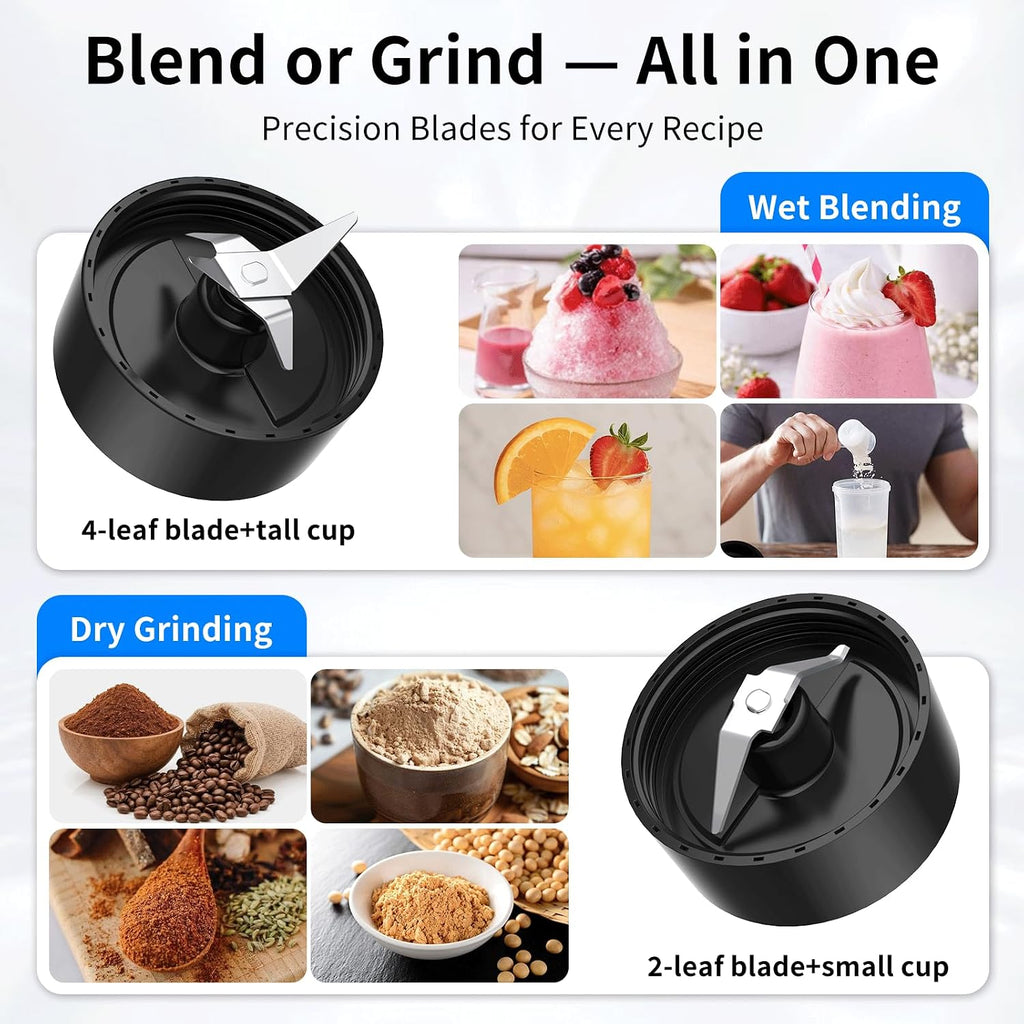 COKUNST Smoothie Blender, Personal Blender with 2 To-Go Cups & Lids, Black | 25,000 RPM Powerful Motor, Blender and Grinder Combo, One-Button Pulse, BPA Free, Compact Size, for Kitchen, Frozen Drinks