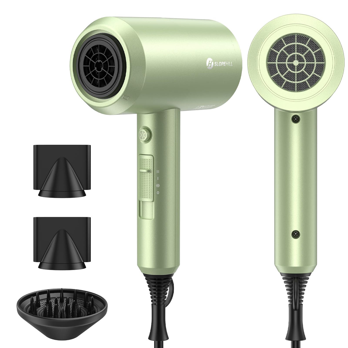 slopehill Professional Ionic Hair Dryer, Powerful 1800W Fast Drying Low Noise Blow Dryer with 2 Concentrator Nozzle 1 Diffuser Attachments for Home Salon Travel