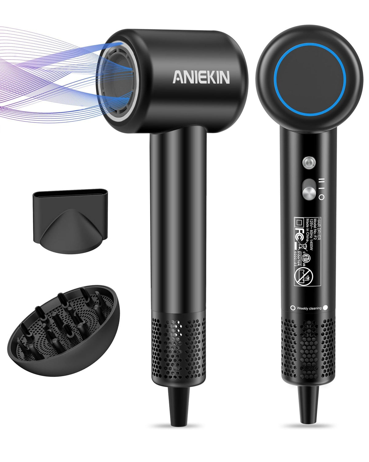 Hair Dryer, High-Speed Ionic Low Noise Blow Dryer with Brushless Motor for Fast Drying, Thermo-Control Quiet Compact Hair Blow Dryer with Magnetic Diffuser for Curly Hair for Home Travel Salon