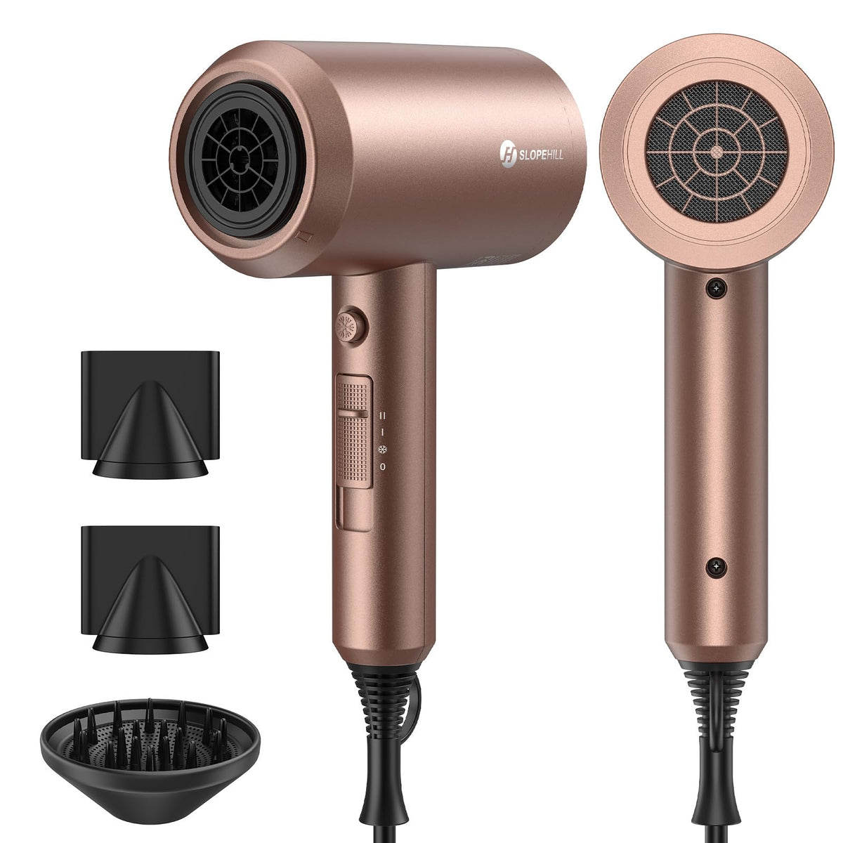 slopehill Professional Ionic Hair Dryer, Powerful 1800W Fast Drying Low Noise Blow Dryer with 2 Concentrator Nozzle 1 Diffuser Attachments for Home Salon Travel
