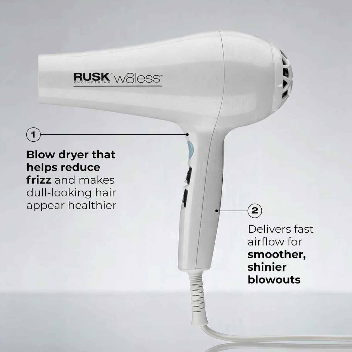 RUSK Engineering W8less Professional 2000 Watt Dryer, 7 Speed Settings, Lightweight.