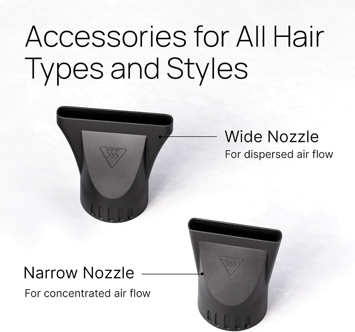 TREZORO Professional Hair Dryer with 2 Concentrator Nozzles, 2000W, Black