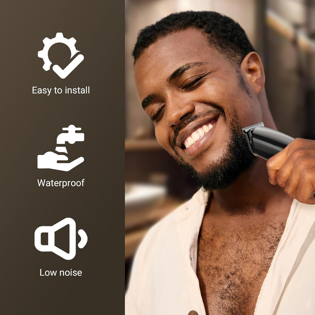 Rechargeable Beard Trimmer for Men: 𝟏𝟐-in-1 Grooming Kit | 𝐏𝐫𝐨fessional Barber Hair Clippers with 6 Detachable Heads & Turbo Speed - Waterproof for Wet/Dry - 𝐒𝐚𝐟𝐞ty Lock, 90-Min