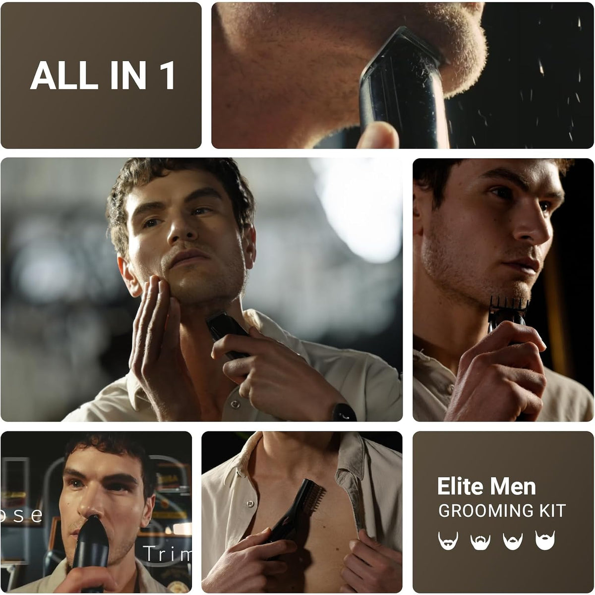 Rechargeable Beard Trimmer for Men: 𝟏𝟐-in-1 Grooming Kit | 𝐏𝐫𝐨fessional Barber Hair Clippers with 6 Detachable Heads & Turbo Speed - Waterproof for Wet/Dry - 𝐒𝐚𝐟𝐞ty Lock, 90-Min