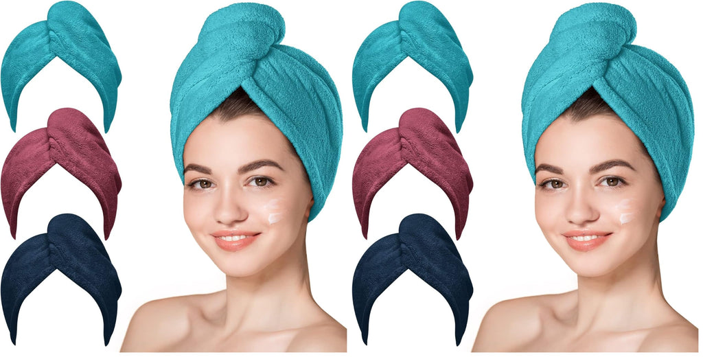 Hicober Microfiber Hair Towel Wrap for Women, Blue Grey Pink, 3-Pack