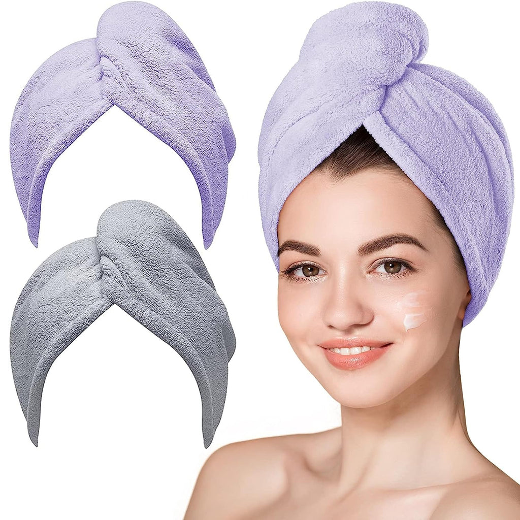 Hicober Microfiber Hair Towel Wrap for Women, Blue Grey Pink, 3-Pack